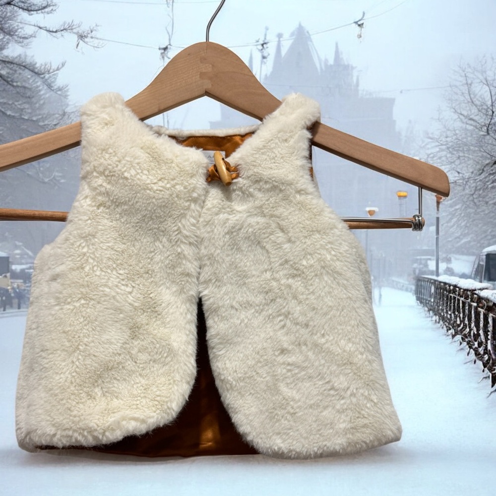 Tahari Faux Fur Vest in Cream and Tan
